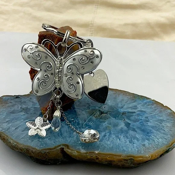 Things Remembered Silver Butterfly Key Ring With 4 Charms - Picture 6 of 7